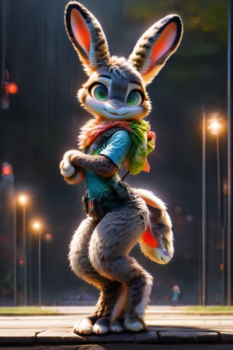 Judy Hopps posing with a cock animal. Here is a detailed description for the image you desire: The scene opens with Judy Hopps, the anthropomorphic rabbit from Zootopia, standing elegantly next to a majestic cock animal. Judys posture is graceful, with her...