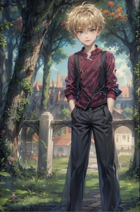 ((Best quality)), ((masterpiece)), (detailed), ((perfect face)), ((halfbody)) handsome face, male, teen boy,  perfect proportions , a male version character from fushigi yugi, short hair, male version, creepy smile, detailed eerie background, detailed eeri...