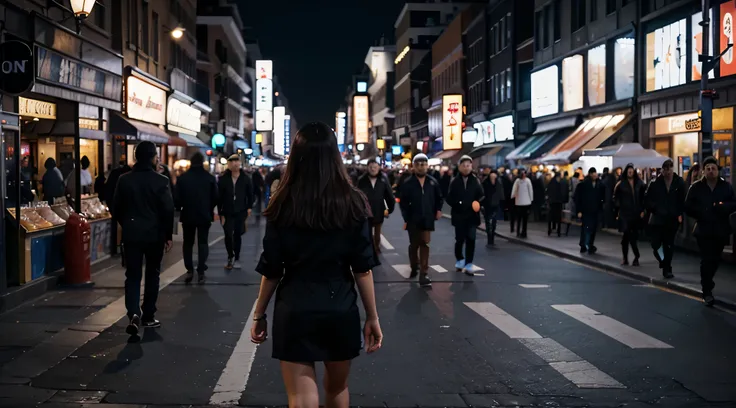 Dans une rue d&#39;un fond de ville, la nuit, beaucoup de gens, blurred background