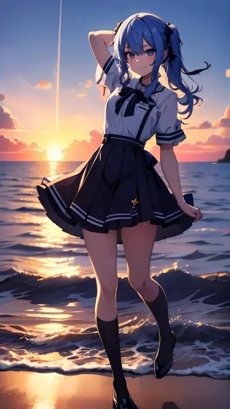 Hololive_hoshimachi suisei_fantasy_black stockings_shortcut_Idol_raw stone star_star star_a handsome guy_delivery_Virtual YouTuber_smile_date_Cafe_move_thank you_bless_thank you_take a pose_uniform_high school girl_student_beautiful feet_shiny_highest qual...