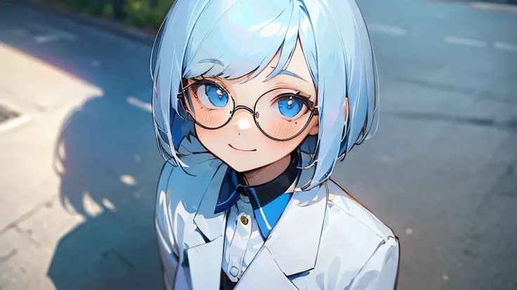 (masterpiece:1.3), (highest quality:1.3), High resolution, (1 cute girl:1.3), alone, white skin, eight-headed person, light blue hair, (bob hair:1.2), (short hair:1.2), (dull bangs:1.2), beautiful hair, blue eyes, thin and beautiful eyes, blush, open your ...