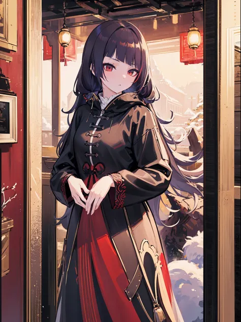 (extremely detailed 8K wallpaper),(ultra-detailed),(best quality),(masterpiece),(highly detailed),(cinematic lighting),(Original),Cold ligh，moody,(Chinese elaborate-style painting ),ink style,1girl,(loli),solo,beautiful girl，long black hair，(Assassin image...