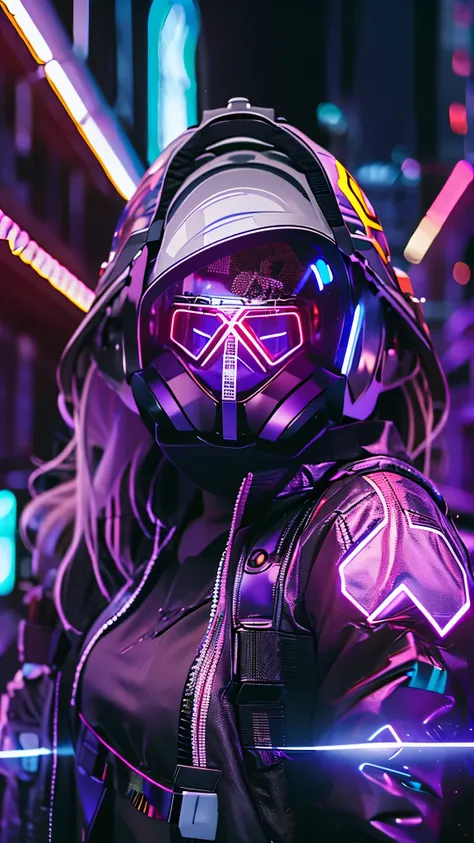 (good structure),hdr,uhd,8k,1girl,cyberpunk protective clothing,cyberpunk gas mask,cyberpunk protective helmet,a glowing helmet,...