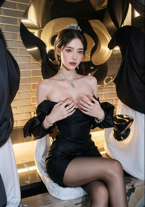 Royal sister，exquisite eyes，Frozen queen，put the crown on your head，Detailed facial expressions body，tall figure，Gorgeous，Leg length，4k，HD，Sensual，translucent lace，白皙plump figure，pretty face，Little cherry mouth，beautiful and delicious（3D royal sister），plum...