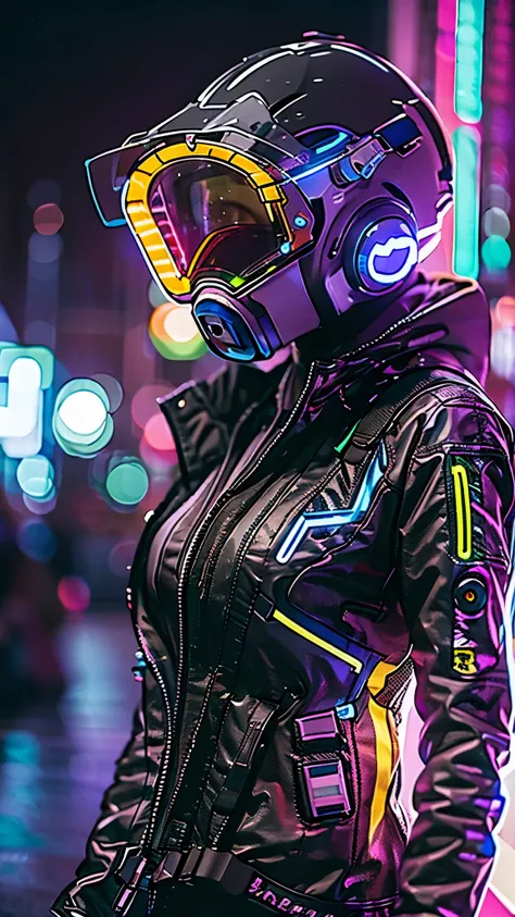 (good structure),hdr,uhd,8k,1girl,cyberpunk protective clothing,cyberpunk gas mask,cyberpunk protective helmet,a glowing helmet,...