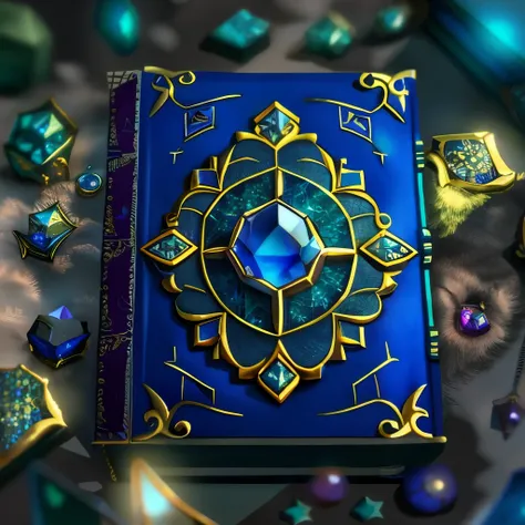 blue magic book,There are gems on the book,mysterious,Ultra HD quality,noble,Luxurious