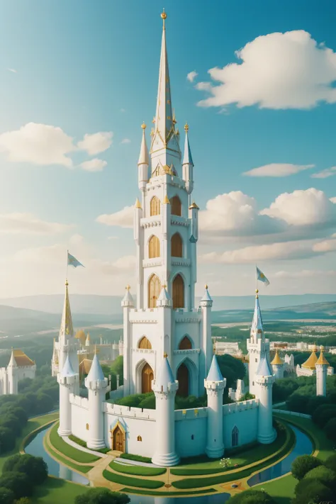 Fairytale Kingdom of Fantastica. ivory tower, big white city.