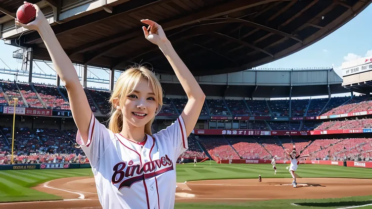 Japanese、beautiful woman、blonde、woman、Cheerleader、baseball Ground