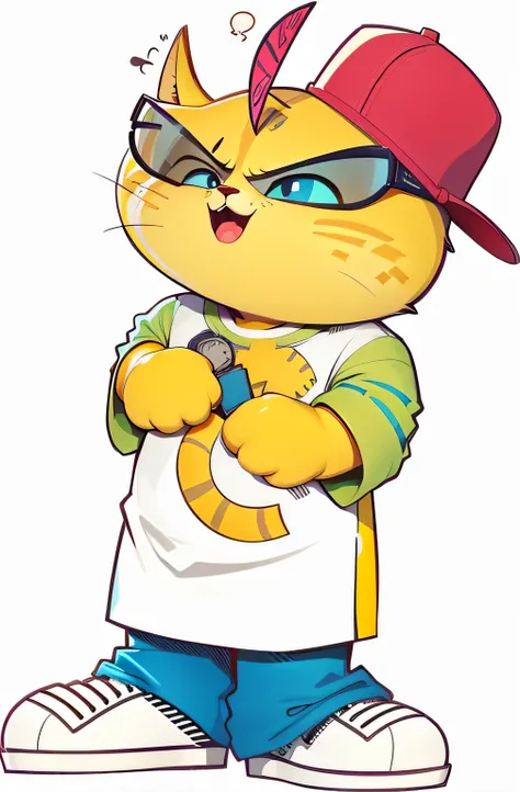 cartoon cat wearing a baseball cap and holding a baseball bat, cute:2, looking heckin cool and stylish, cereal mascot, created in adobe illustrator, official character illustration, full body mascot, japanese mascot, anime style”, made with illustrator, of...