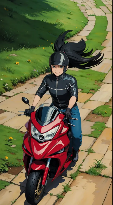 Sukuna, perfect image, smile, Riding a motorcycle.