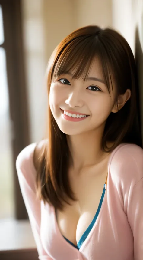 masterpiece,best quality,(Japanese ),((Beautiful girl)),cleavage,indoor,(perfect body beauty:1.2),(shy smile),beautiful teeth,