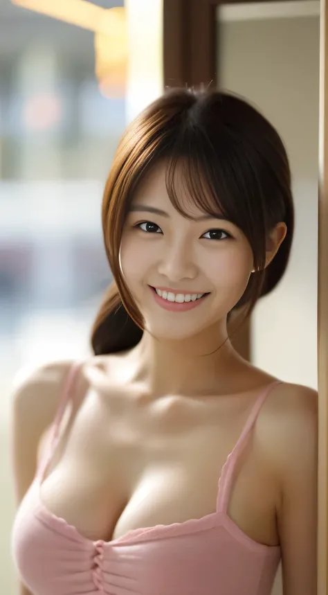 masterpiece,best quality,(Japanese ),((Beautiful girl)),cleavage,indoor,(perfect body beauty:1.2),(shy smile),beautiful teeth,