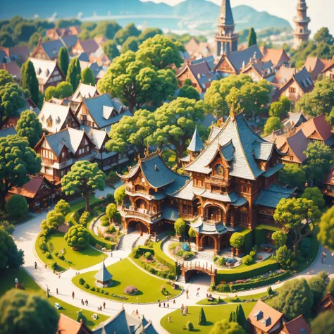 fairy tale_town，miniature， super cute clayworld，isometric viewof shanghai
city，cute clayfreeze frame animation， cute orientalpea...