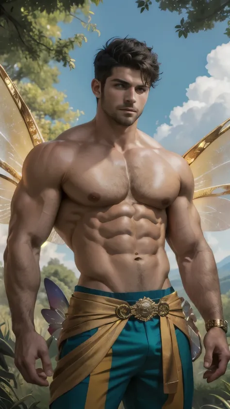 ((best quality)), ((masterpiece)), (detailed), perfect face,Male Body,Perfect Body,Body,Sixpack,perfect Abs,Whole Body,Male face,Whole Body,King,Golden outfits,black hair,shirtless,handsome,arms muscle,Using power,green eyes,powerful man, Golden loincloth,...