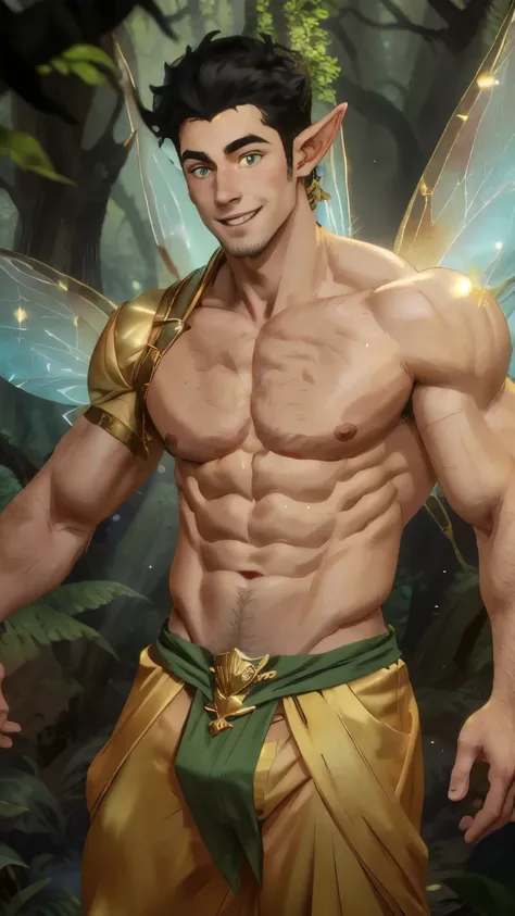 ((best quality)), ((masterpiece)), (detailed), perfect face,Male Body,Perfect Body,Body,Sixpack,perfect Abs,Whole Body,Male face,Whole Body,King,Golden outfits,black hair,shirtless,handsome,arms muscle,Using power,green eyes,powerful man, Golden loincloth,...