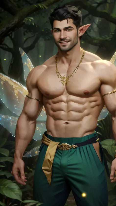 ((best quality)), ((masterpiece)), (detailed), perfect face,Male Body,Perfect Body,Body,Sixpack,perfect Abs,Whole Body,Male face,Whole Body,King,Golden outfits,black hair,shirtless,handsome,arms muscle,Using power,green eyes,powerful man, Golden loincloth,...