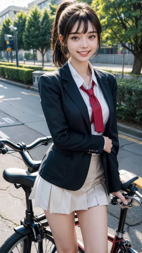 highest quality, masterpiece, ultra high resolution, (realistic:1.4), 20-year-old,1 girl,Super high quality,8k,thinウエスト,thin脚,thin and beautiful arms,beautiful fingers,Sare-eye makeup,thin,Medium chest,soft chest,(((High school bicycle storage))),((Shoulde...