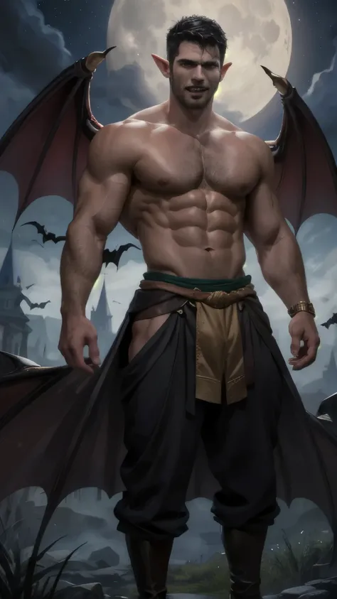 ((best quality)), ((masterpiece)), (detailed), perfect face,Male Body,Perfect Body,Body,Sixpack,perfect Abs,Whole Body,Male face,Whole Body,King,Golden outfits,black hair,shirtless,handsome,arms muscle,Using power,eyes,powerful man, Black loincloth,Look st...