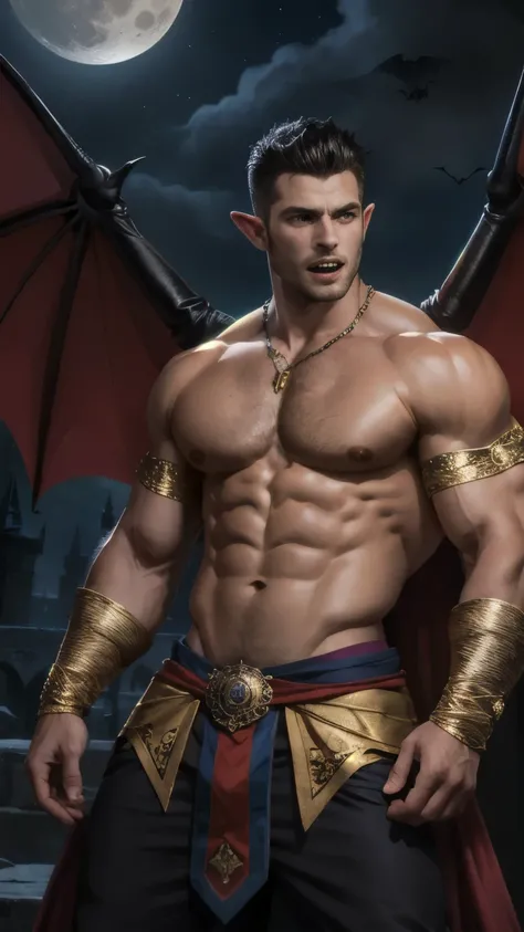 ((best quality)), ((masterpiece)), (detailed), perfect face,Male Body,Perfect Body,Body,Sixpack,perfect Abs,Whole Body,Male face,Whole Body,King,Golden outfits,black hair,shirtless,handsome,arms muscle,Using power,eyes,powerful man, Black loincloth,Look st...