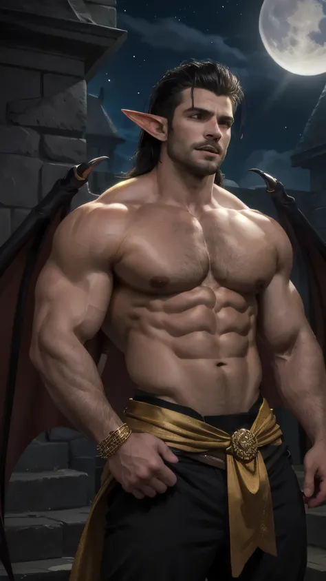 ((best quality)), ((masterpiece)), (detailed), perfect face,Male Body,Perfect Body,Body,Sixpack,perfect Abs,Whole Body,Male face,Whole Body,King,Golden outfits,black hair,shirtless,handsome,arms muscle,Using power,eyes,powerful man, Black loincloth,Look st...