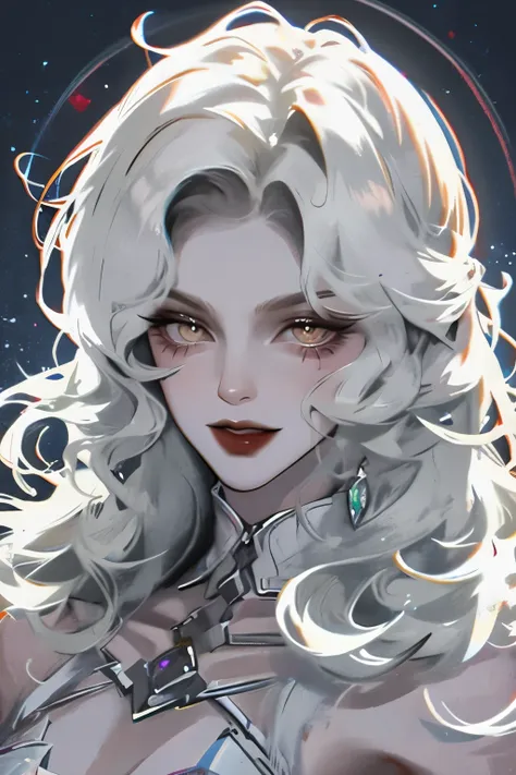 masterpiece, highest quality, (solo focus), (perfect face:1.1), (high detail:1.1),dramatic, 1guy, (pale skin), long white hair, white eyes, solo, long hair, moon, night, white luxury suit, vampire, covered navel, pouty lips, covered, victorian city, detail...