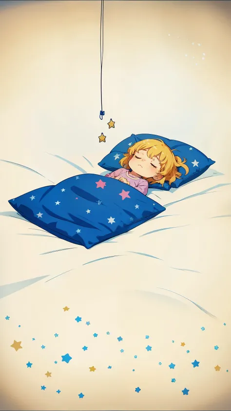 cartoon girl sleeping in a blue pillow with stars on it, sleeping, good night, night time, sleep, sleepy feeling, sleepy, asleep, child, night-time, night - time, .. if only i could sleep, night!, Sweet dream, calm mood, morning time, at night time, late n...