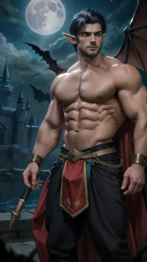 ((best quality)), ((masterpiece)), (detailed), perfect face,Male Body,Perfect Body,Body,Sixpack,perfect Abs,Whole Body,Male face,Whole Body,King,Golden outfits,black hair,shirtless,handsome,arms muscle,Using power,eyes,powerful man, Black loincloth,Look st...