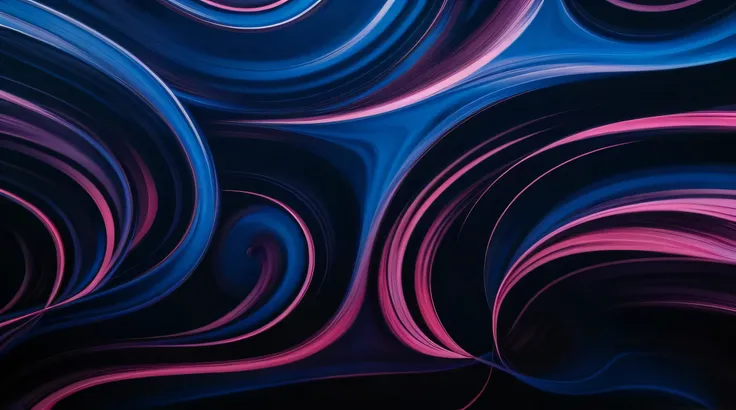 abstract painting of a blue and pink swirl with a black background,