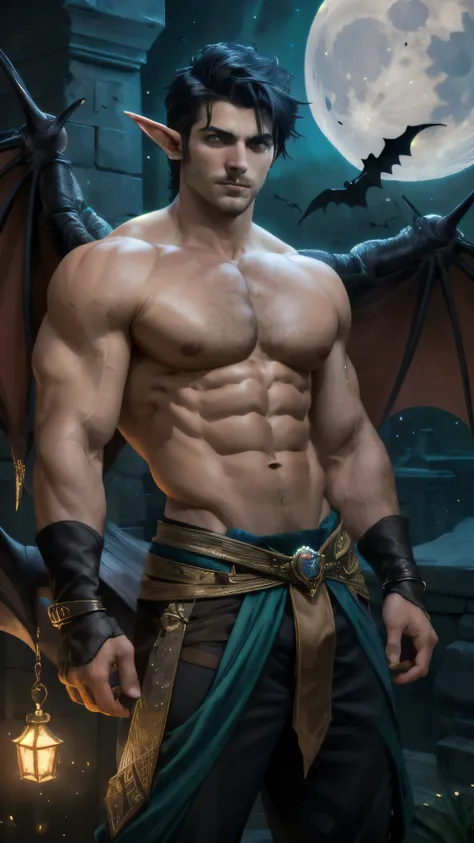 ((best quality)), ((masterpiece)), (detailed), perfect face,Male Body,Perfect Body,Body,Sixpack,perfect Abs,Whole Body,Male face,Whole Body,King,Golden outfits,black hair,shirtless,handsome,arms muscle,Using power,eyes,powerful man, Black loincloth,Look st...