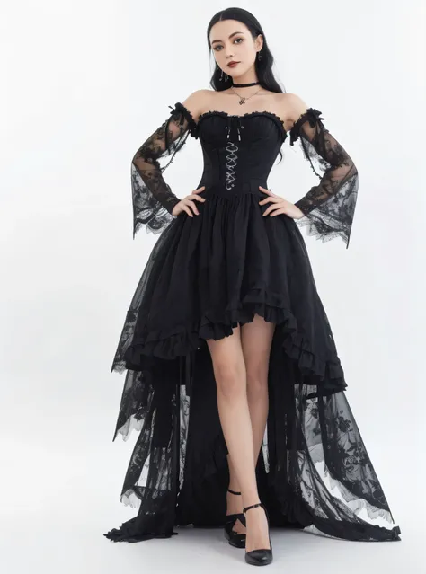 Woman in black dress posing for photo, black victorian dress, Glamorous goth dress, gothic dress, wearing a gothic dress, vintage gothic gown, Intricate Victorian dresses, dark gothic dress, black gothic lolita dress, fantasy long intricate dress, wearing ...