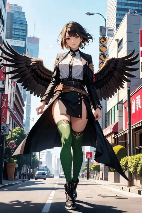 A green giant Hawk, with feathers as vibrant as the lush emerald forests, strides boldly through the bustling streets of Tokyo. Its towering figure, standing at an impressive height, elicits awe from onlookers as it gracefully navigates the concrete jungle...