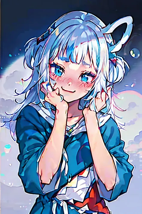 wince, longeyelashes, solid circle eyes, fake animal ears, light smile, ear blush, white hair, heart-shaped pupils, happy tears,...