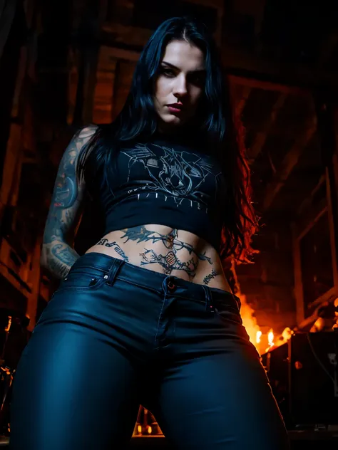 best quality,masterpiece,ultra high resolution,(realisticity:1.4),original photo,cinematic lighting, 1girl, solo, metalhead styl...