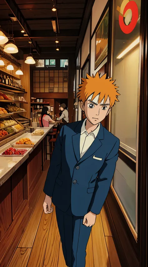 Uzumaki Naruto, in cafe, dressed blazer.