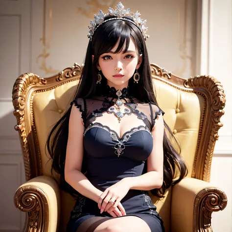 (reality: 1.2), highest quality, 8k UHD, masterpiece, High resolution,CG,
1 Very knowledgeable girl, highly detailed queen

, sitting on a highly detailed throne, That&#39;s ridiculous, luxury royal palace background, beautiful and detailed, highly detaile...