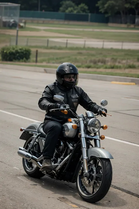 ((melhor qualidade)), Bode pilotando Harley davidson em pista de corrida