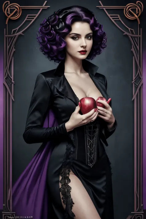 title: "Forbidden Fruit: A Dark Romance Tale"
artist: ((Master Artist: 1.4))
genre: Dark Romance
composition: 1:1.6
subjects: 1 short, skinny, sexy witch woman with purple hair, 1 man in a groom suit tuxedo
 Style: ((Stylized Cover Art: 1.5))
 description:...