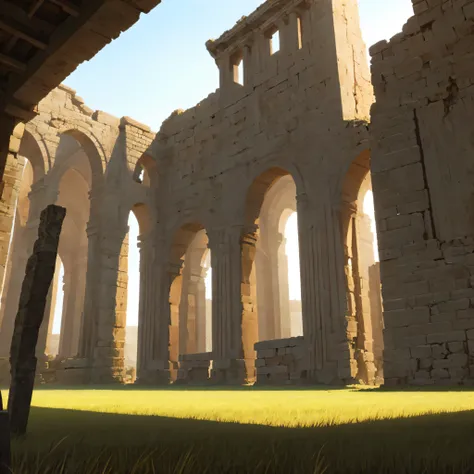 large size, ancient, ancient building, deserted field.