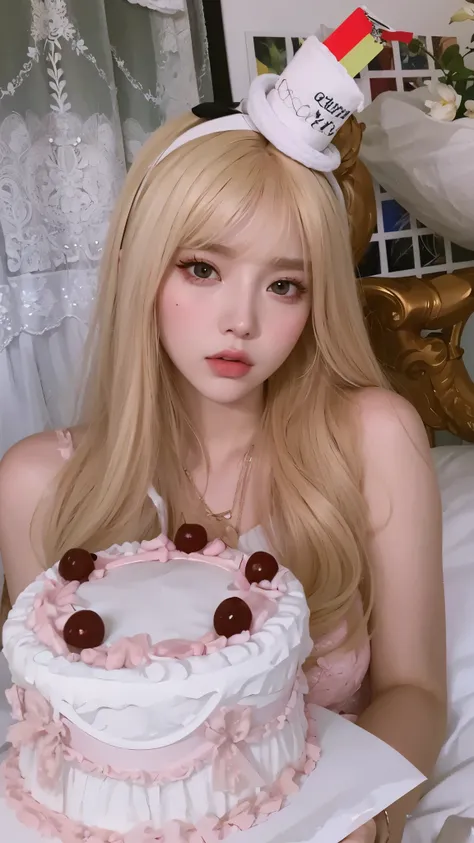 Blonde woman with long hair holding a white cell phone., retrato de kim petras, maquillaje popular de corea del sur, Retrato de Jossi de Blackpink, Parque Roseanne de Blackpink, ulzzang, maquillaje coreano popular, cruel korean gothic girl, ava max, con el...