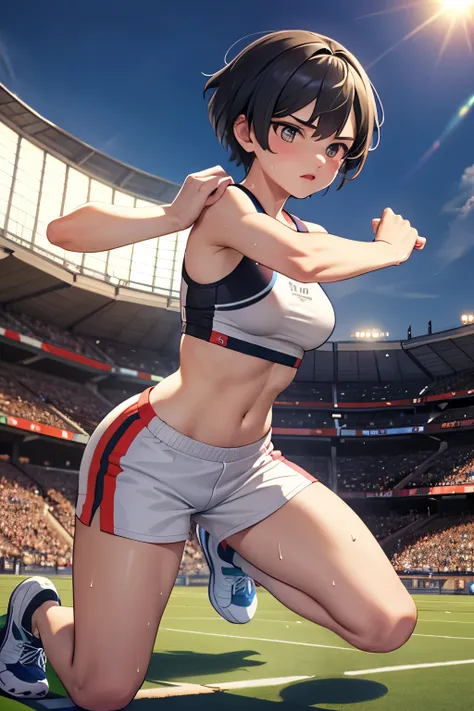 Athletic figure in motion,dynamic pose, realistic textures, top-quality sportswear, sweat drops, vigorous muscles, Ultra-detailed CG Unity 8k wallpaper, high resolution, Physically-based rendering, ultra-detailed, sporting equipment nearby, professional li...