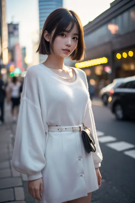 (8k、RAW photo、highest quality、masterpiece:1.2)、(genuine、フォトgenuine:1.4)、(Highly detailed 8k wallpaper)、sharp focus、written boundary depth,blur background,Bokeh,cinematic lighting,soft light、whole body、25 year old Japanese woman、standing in the street、fashi...