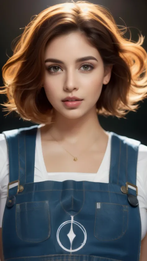 concept art, hyper realistic, indian actress, beautiful gorgeous face, beautiful body, beautiful face, highly detailed, 8K, overhead angle of a beautiful Bollywood model, wearing Funny Somali Emerald deep orange Pinafore, Caramel hair styled as Short hair,...