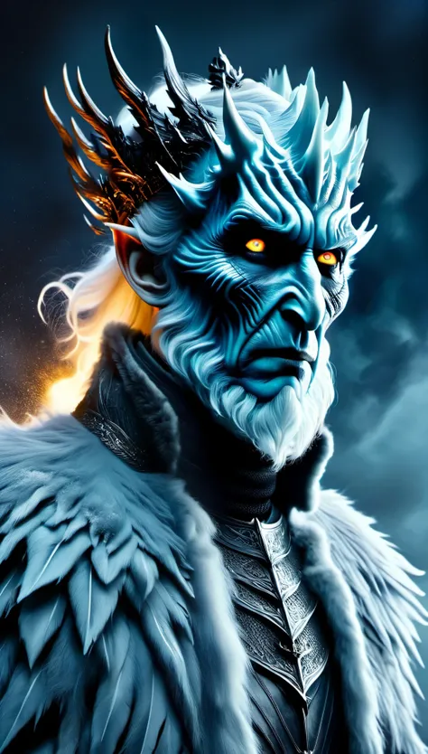 aerial photography，role conception，portrait，The appearance of the Night King is full of mystery、Cold and strong sense of power，The appearance of the Night King is very unique。His face is like a withered bone，Gives people a dead and cold feeling。His figure ...