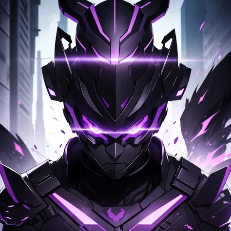 Silhouette of a man, black silhouette, man, black armor, purple eyes, glowing eyes, glowing purple, glowing purple eyes