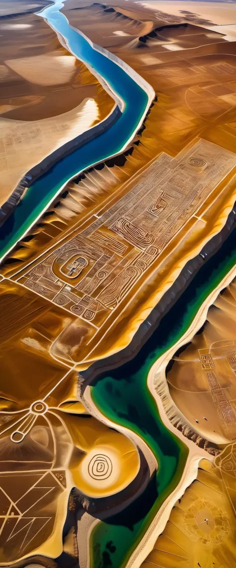 Aerial View/Aerial View, Nazca Giant Paintings, Nazca Lines, In the Gulf of Paracas, Peru, looking down on the land of Nazca from a height of thousands of meters, one is amazed to find, in this desolate, barren land,egyptian abstract painting， a portrait o...