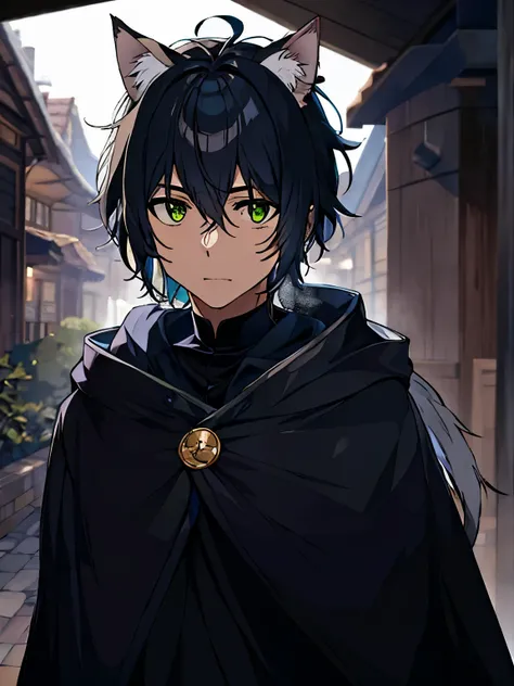 shadow magic, cat boy, green eyes, cute