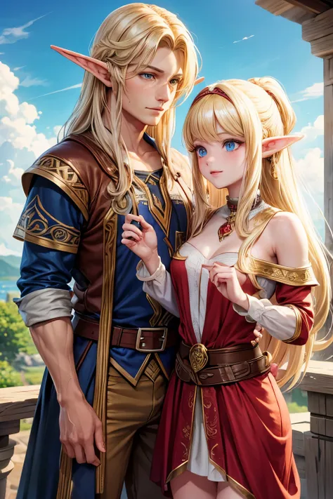 half-elf bard man with a beautiful blonde woman