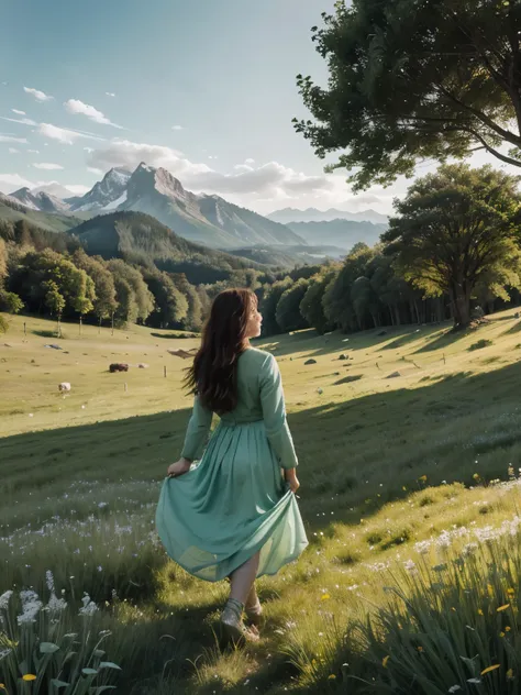 In a green meadow stands a girl leading a group of knights.
BREAK
With a brave expression, she guides them towards their destination.
BREAK
Behind her, a green forest stretches out and beyond that, mountains rise in the distance.
BREAK
The most suitable ef...