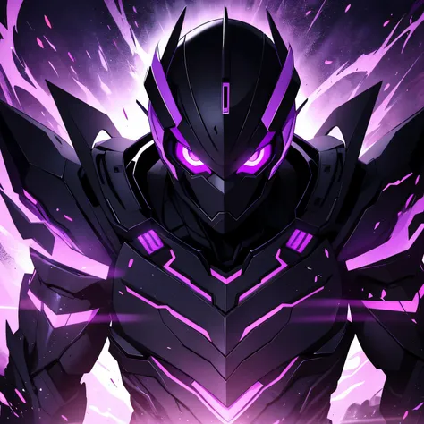 Silhouette of a man, black silhouette, man, black armor, purple eyes, glowing eyes, glowing purple, glowing purple eyes