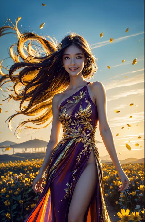 award winning digital art, half body portrait of a beautiful woman in a silk tang dress with gold embroidery, colorful hairstyle...